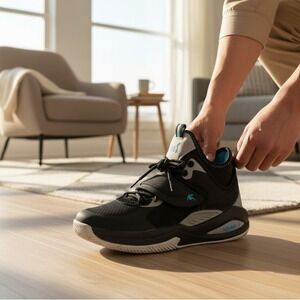 AND1 Gamma 4.0 Kids Basketball Shoes Black Grey Blue Mid Top Sneakers